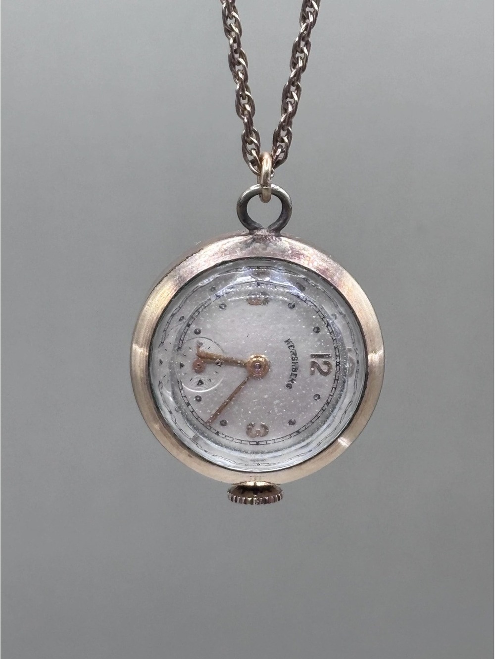 Vintage 10k Rolled Gold Hershberg Watch Pendant Necklace (It Works!)